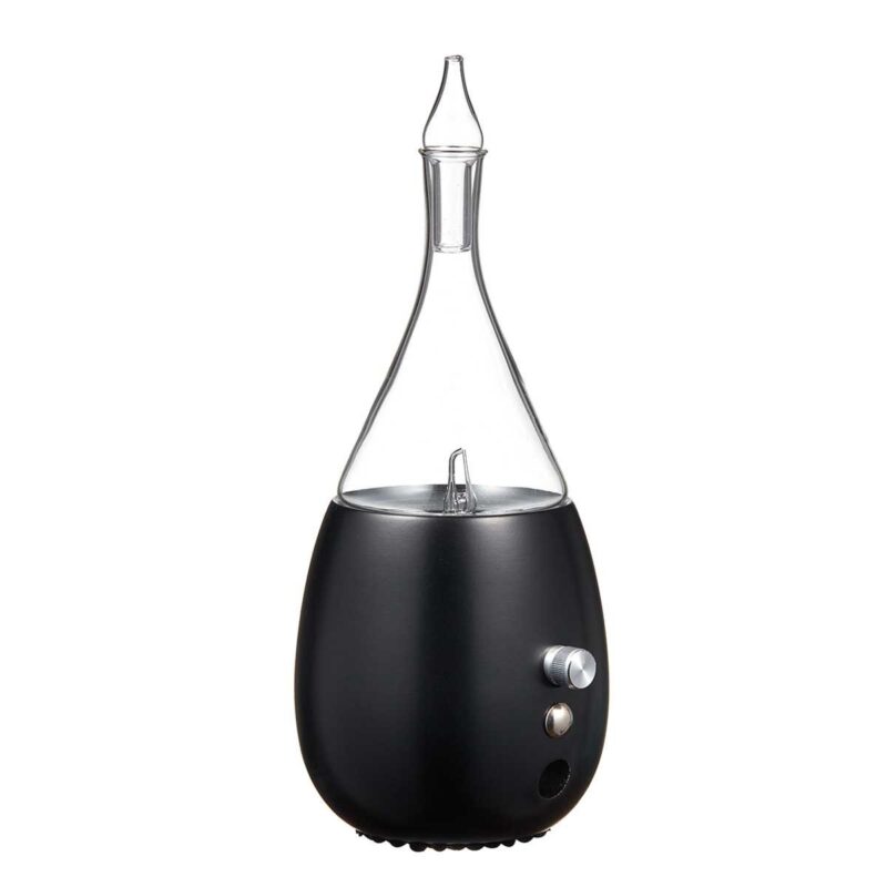 Raindrop 2.0 Nebulizing Diffuser Black Wooden Base Side View Raindrop 2.0 Nebulizing Diffuser Black Wooden Base Side View