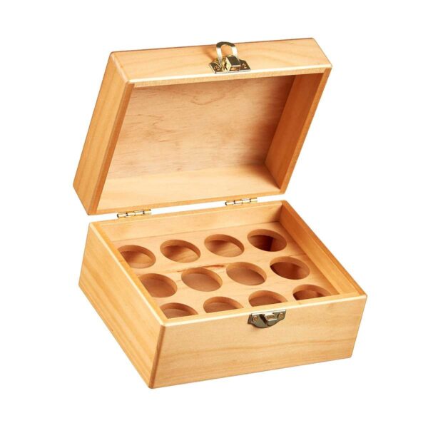 Wooden Box for 12 Essential Oils by Organic Aromas Light Colored Wood
