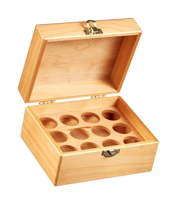 Wooden Box for 12 Essential Oils by Organic Aromas Light Colored Wood