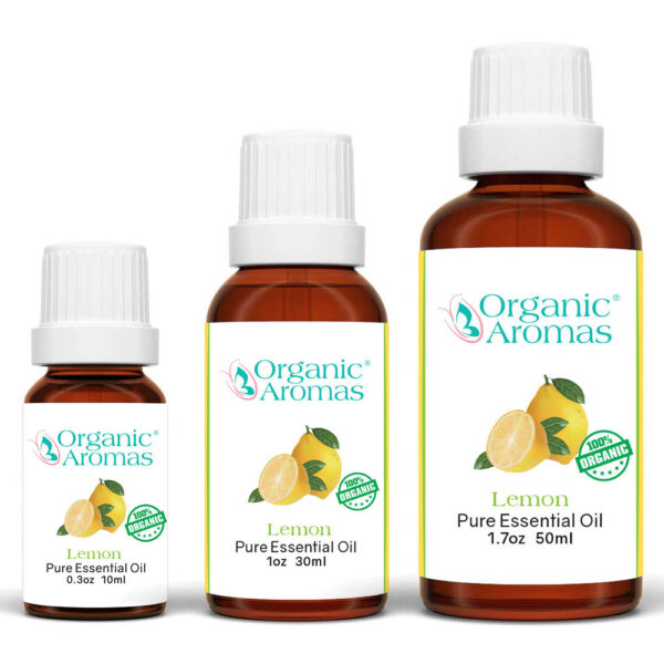 Lemon Organic Pure Essential Oil 3 Bottles 10ml 30ml 50ml Size