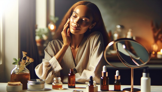 Woman applying essential oil to skin