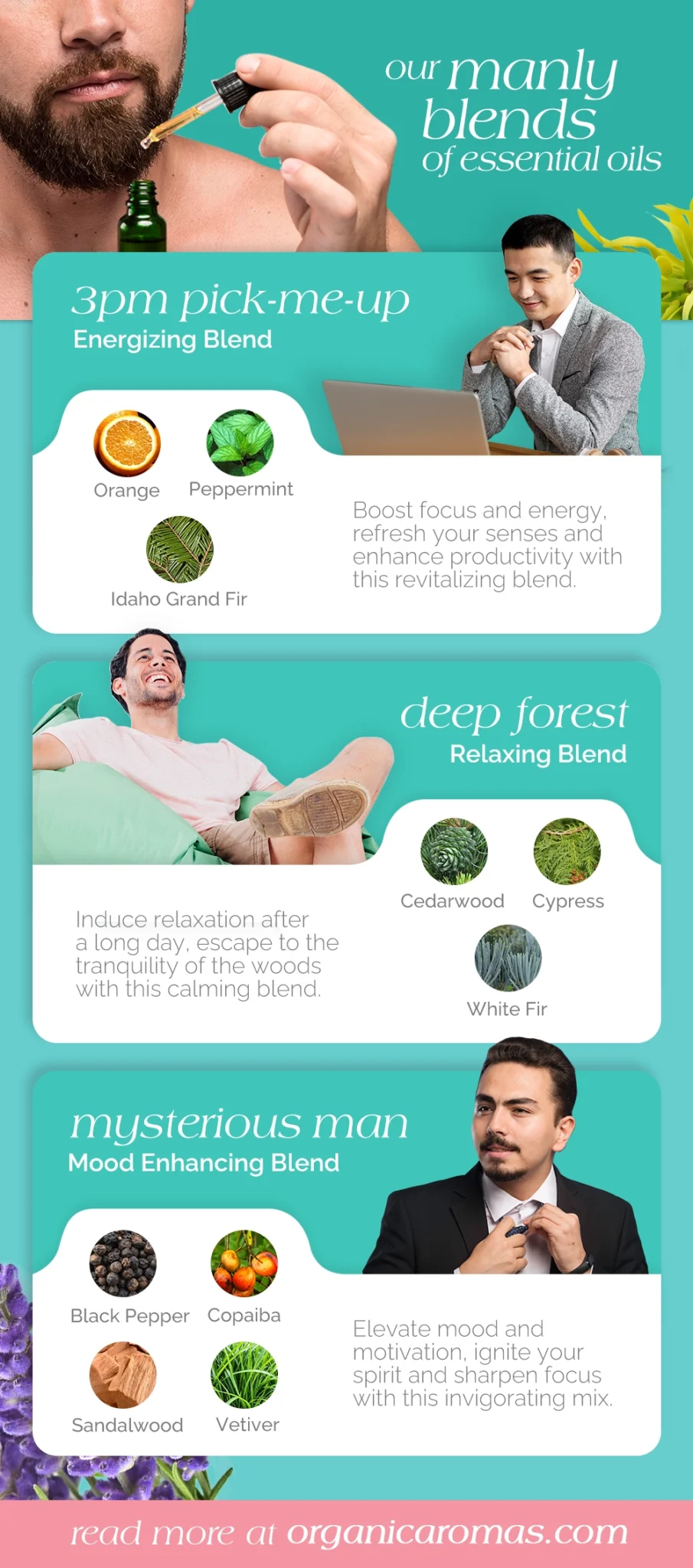 Infographic Our Manly Blends of Essential Oils infographic organic Aromas