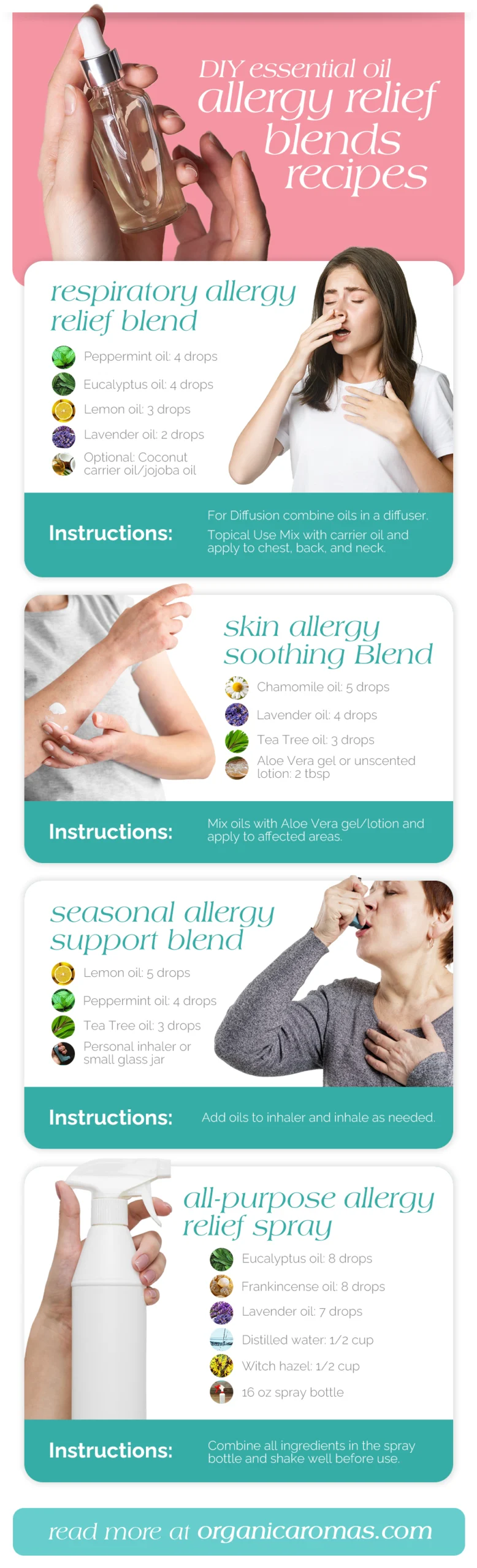 DIY Essential Oil Allergy Relief Blends Recipes Infographic by Organic Aromas