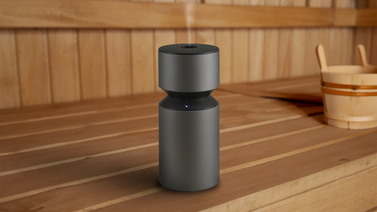 Mobile-Mini Nebulizing Diffuser in a sauna setting