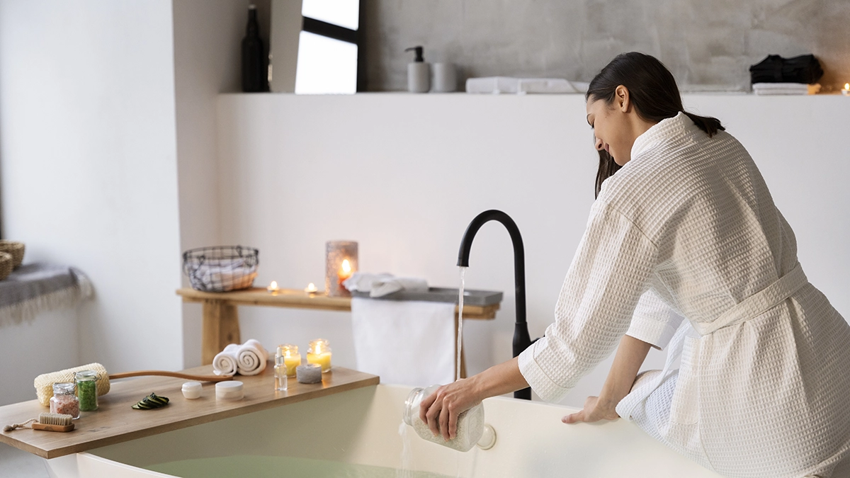 woman preparing an Aromatherapy bath with essential oils