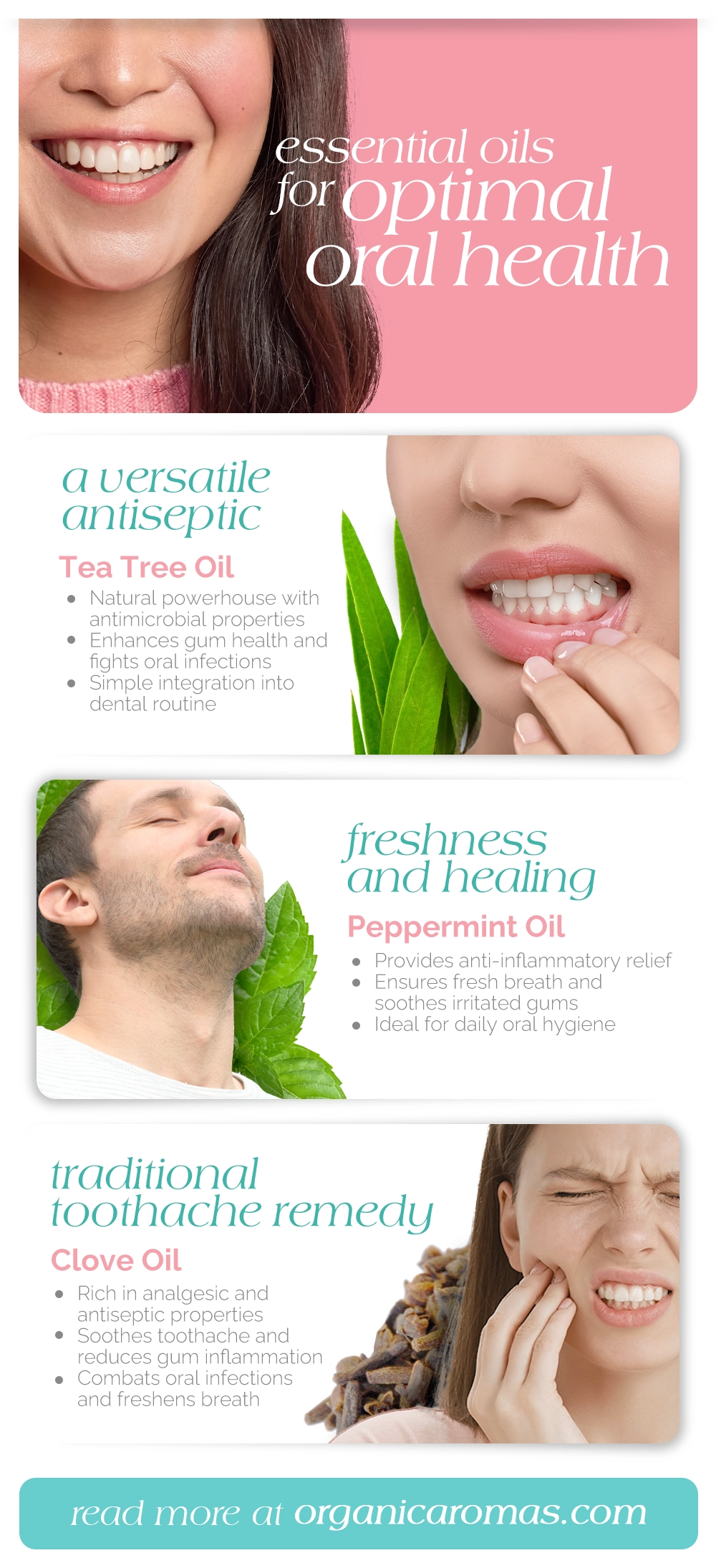 Essential Oils for Optimal Oral Health Infographic by Organic Aromas