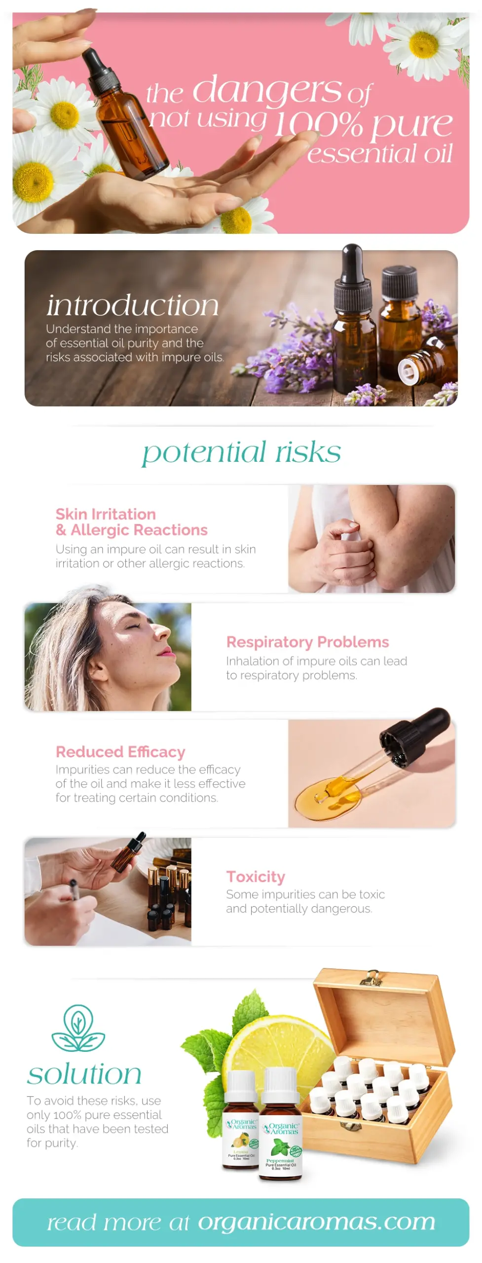 The Dangers Of Not Using 100% Pure Essential Oils Infographic by Organic Aromas