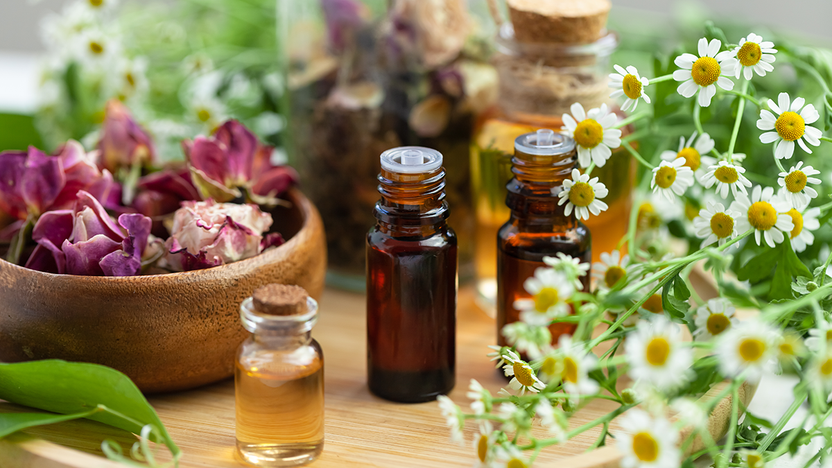  Essential oils with chamomile, symbolizing natural relief for bone spurs