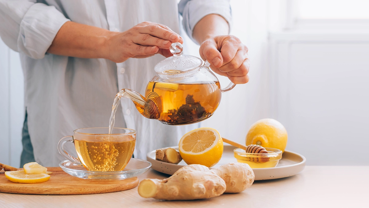 Herbal tea with lemon, ginger, and honey— a holistic wellness boost