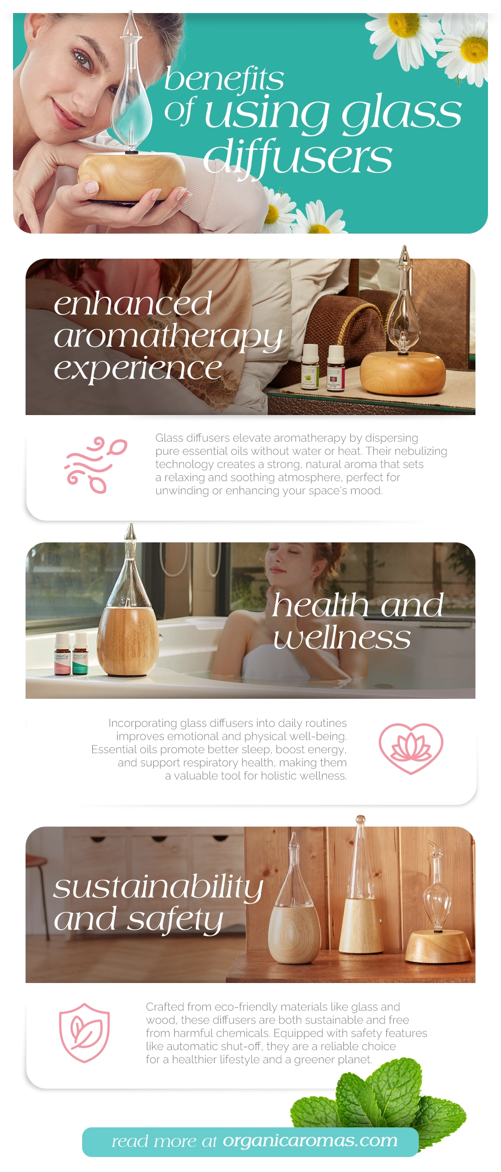 Benefits of Using Glass Diffusers Infographic by Organic Aromas