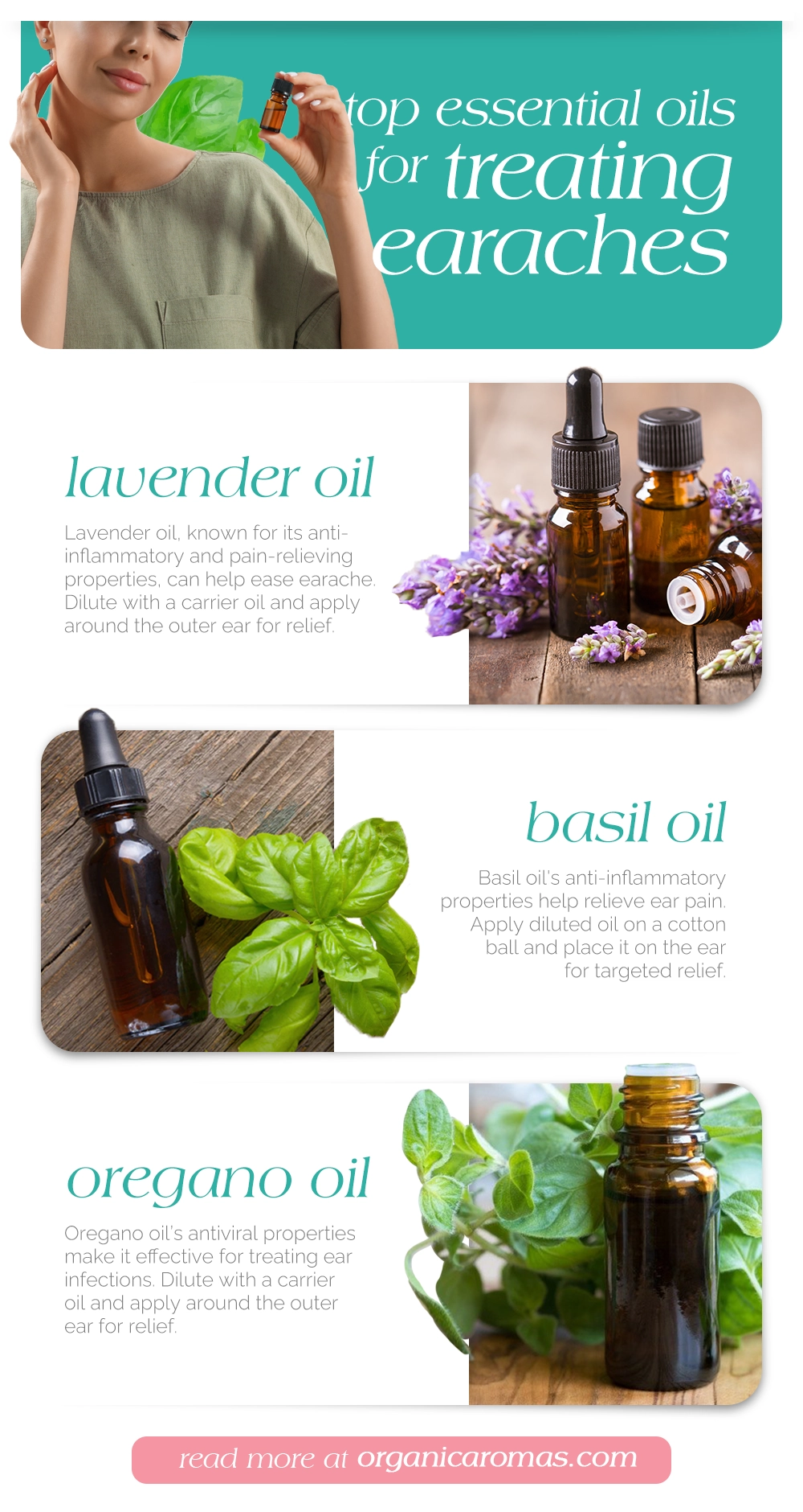 Top Essential Oils for Treating Earaches Infographic by Organic Aromas