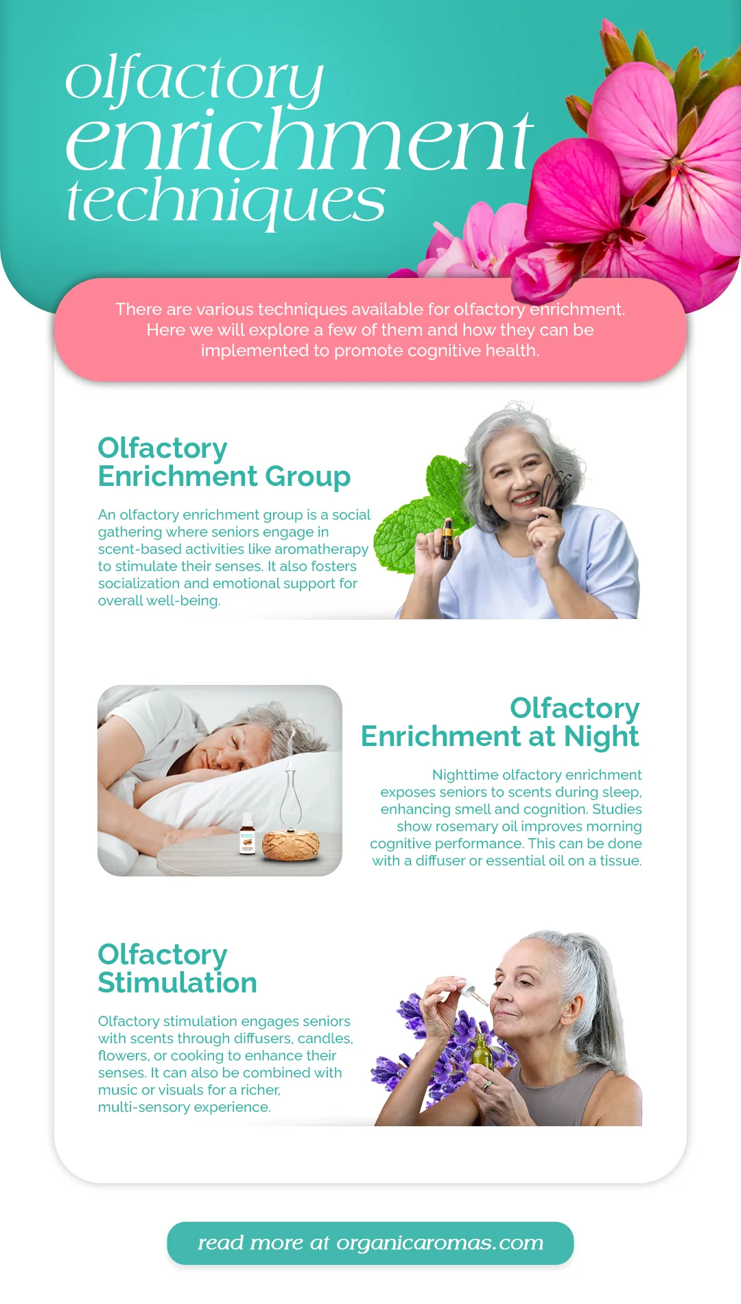 Olfactory Enrichment Techniques Infographic by Organic Aromas