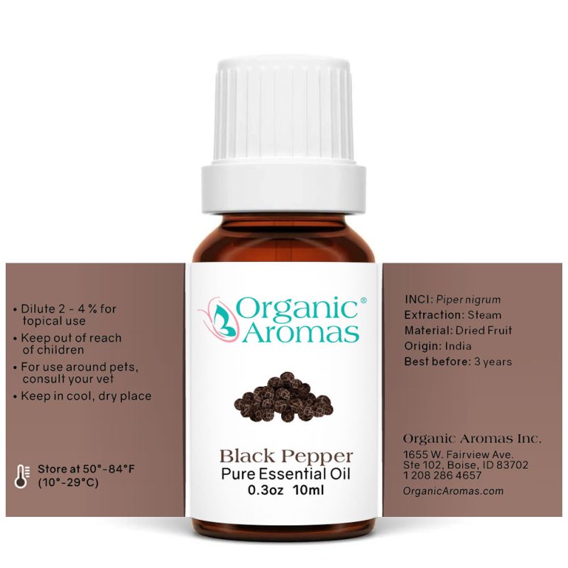 Black-Pepper-10ml-Spread a bottle of Black Pepper Essential Oil with instructions