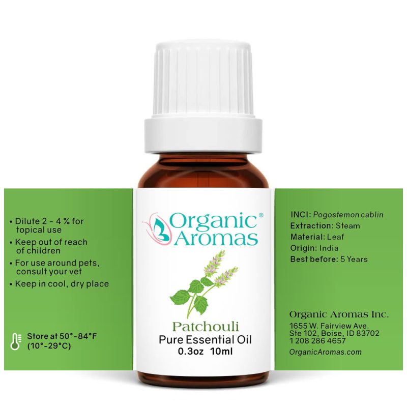 Patchouli-10ml-Spread a bottle of patchouli essential oil with green labels