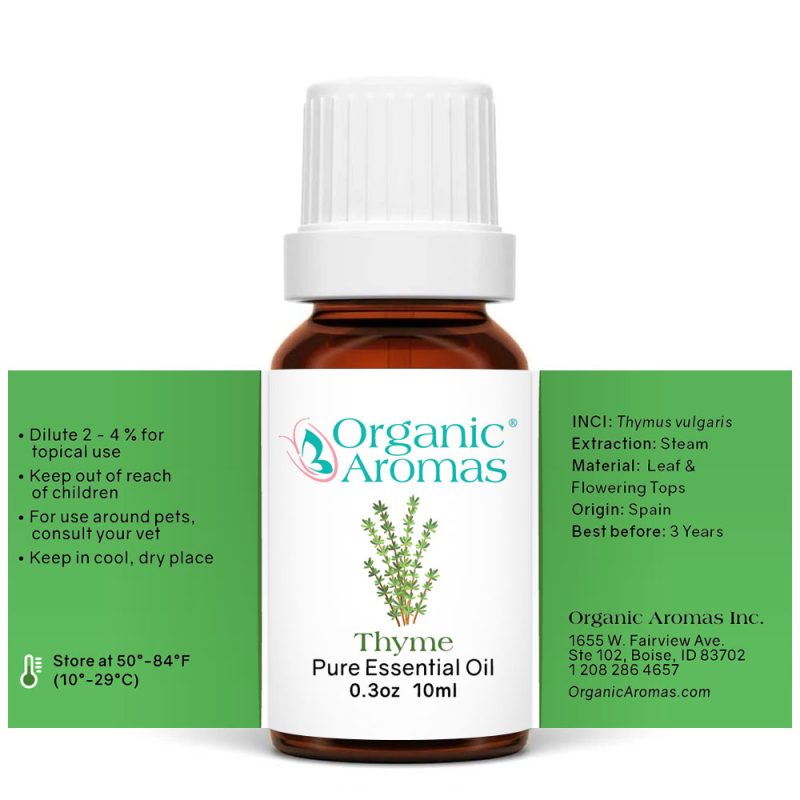 Thyme Essential Oil-10ml-Spread a brown bottle with a white cap of the Thyme Essential Oil-10ml-spread