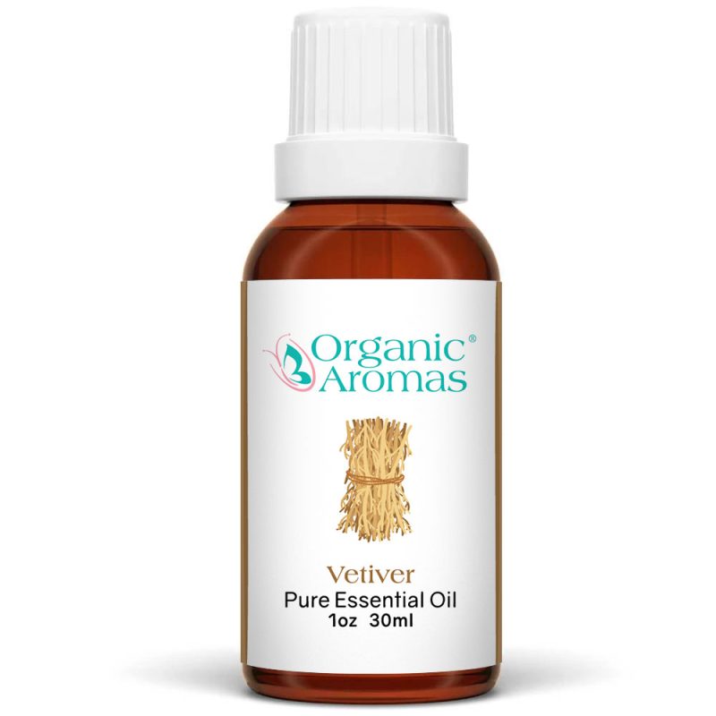 Vetiver-30ml a brown bottle of Vetiver Essential Oil with a white cap