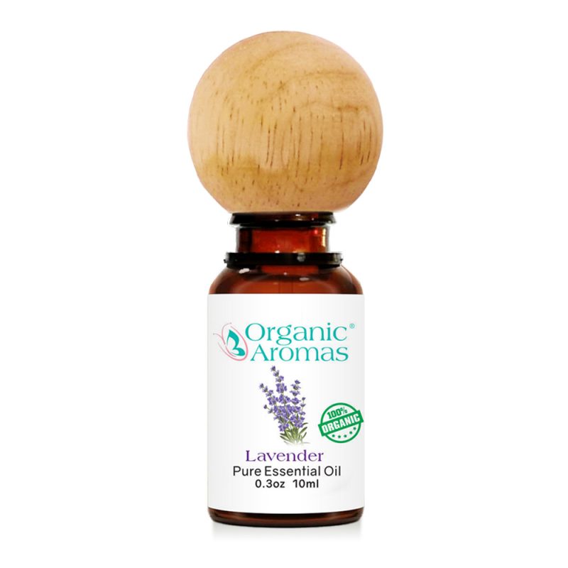 Wooden Aroma Diffuser Ball-01 aromapod on a bottle of lavender