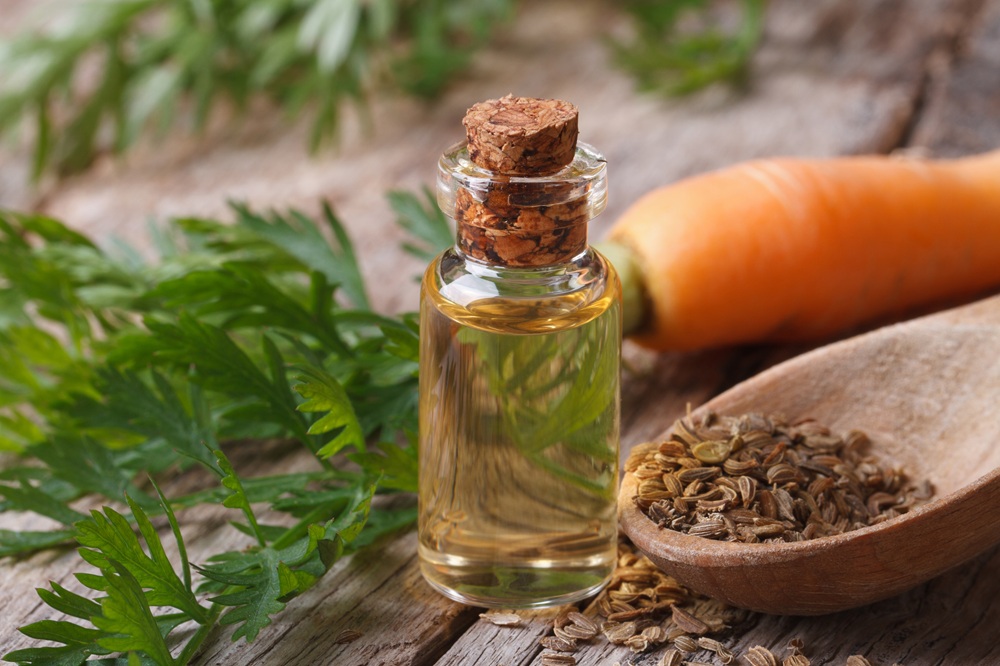 essential oil in a glass bottle