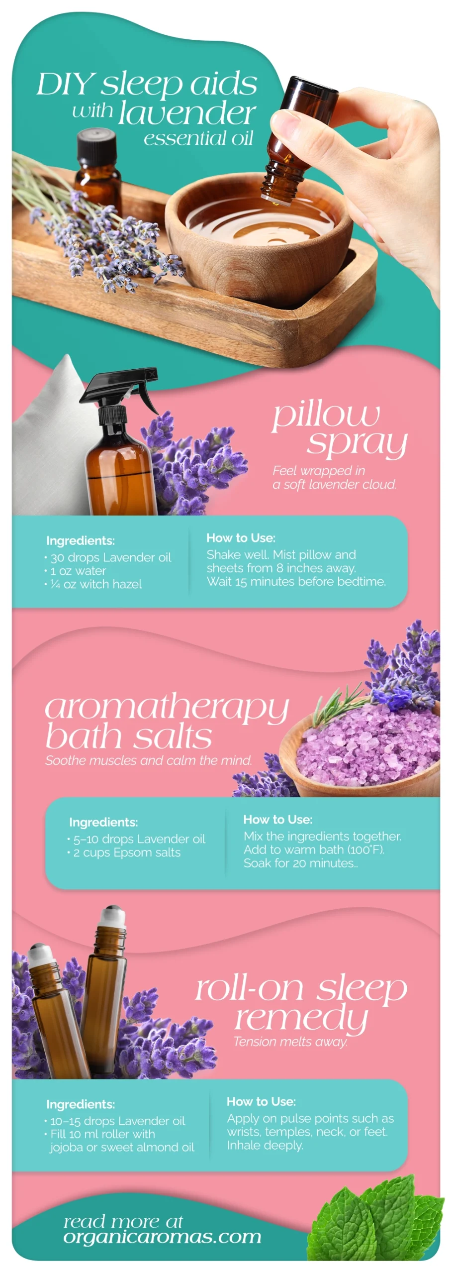 DIY Sleep Aids with Lavender Essential Oil Infographic by Organic Aromas