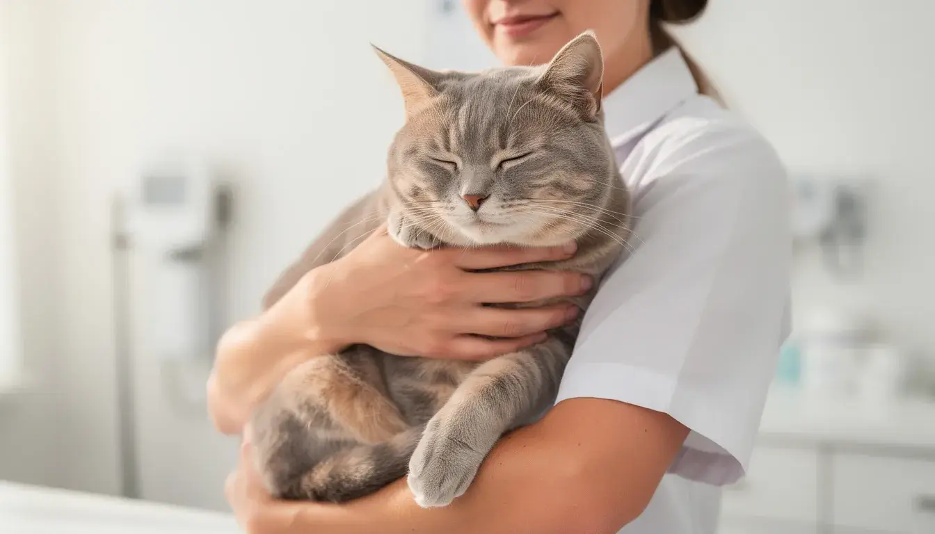 Pet owner caring for healthy cat - recognizing toxicity signs