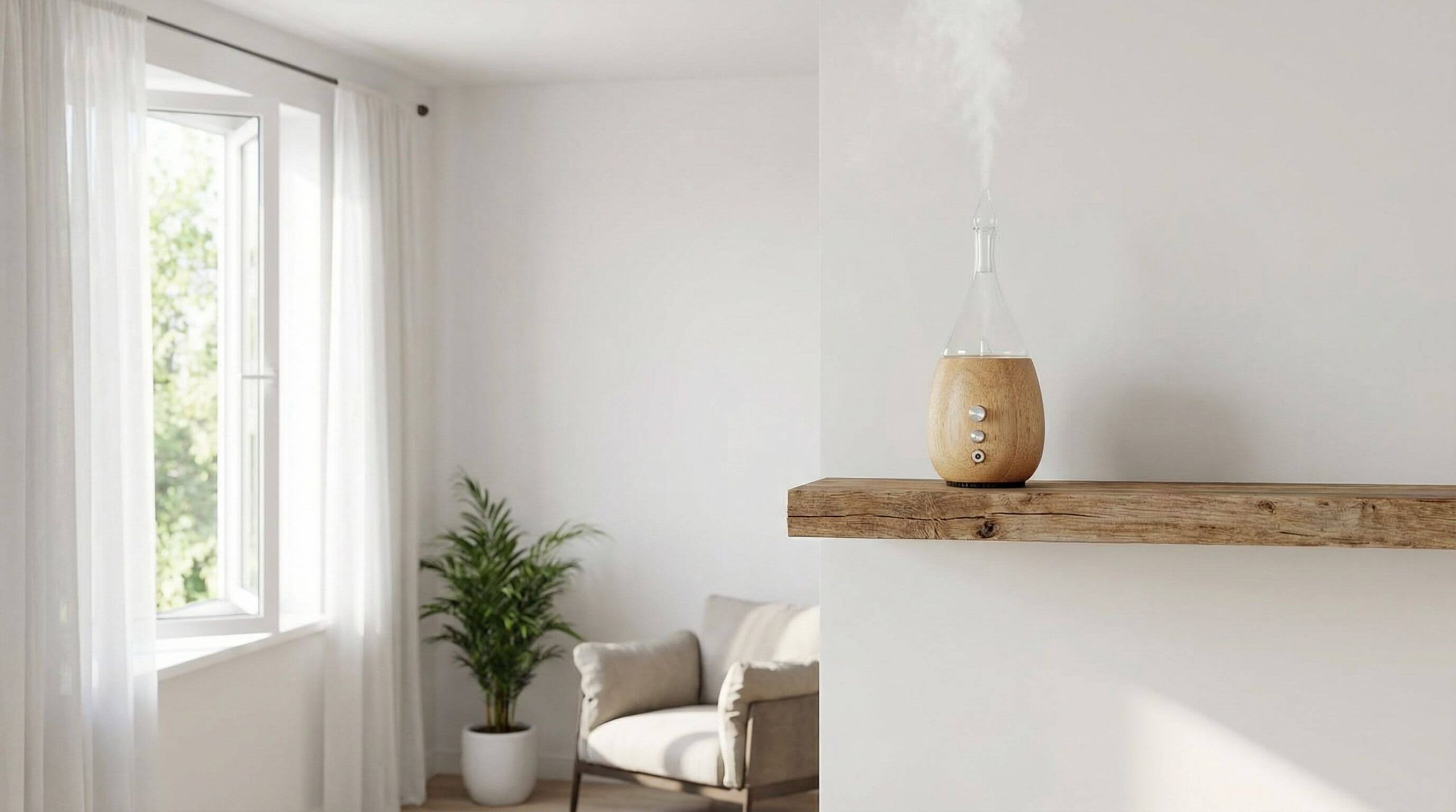 Organic Aromas Raindrop 3.0 diffuser placed safely on high shelf