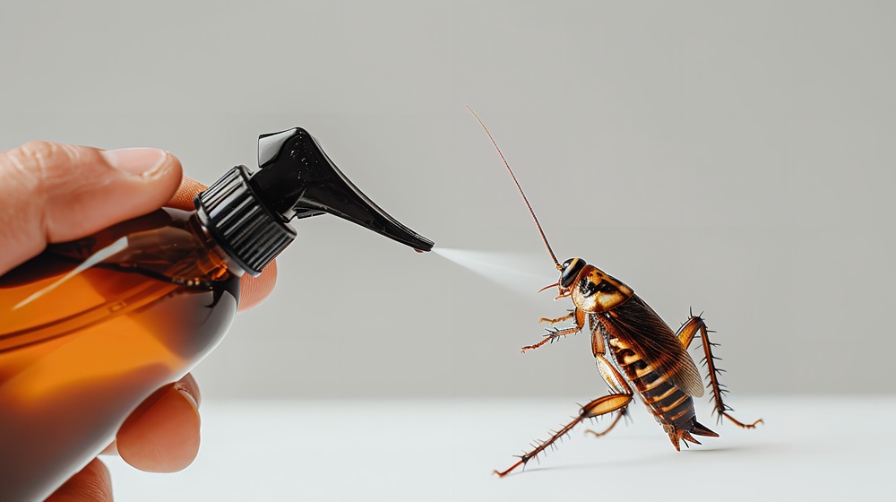 spraying a cockroach