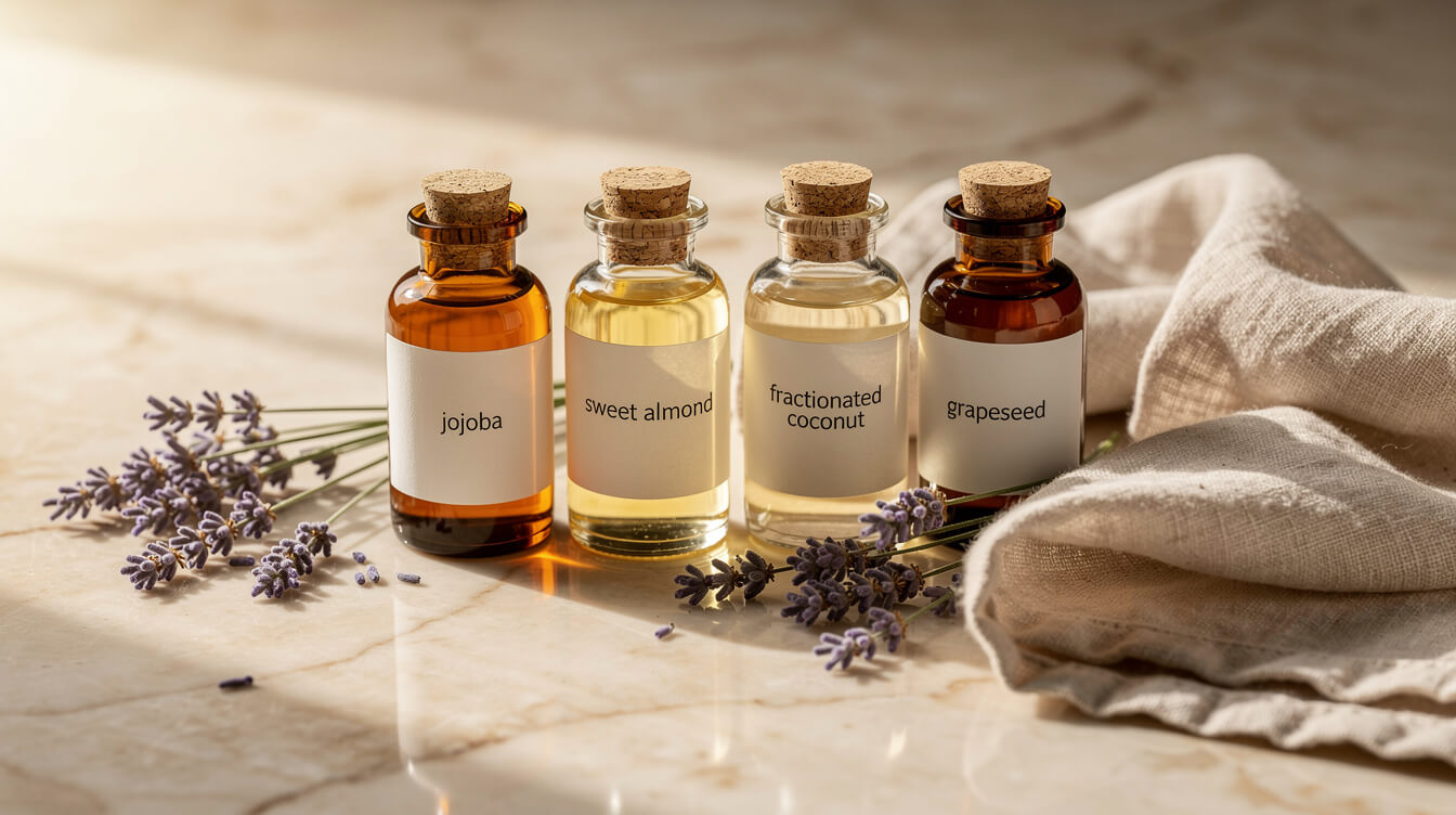 carrier oils for diluting essential oils on marble surface