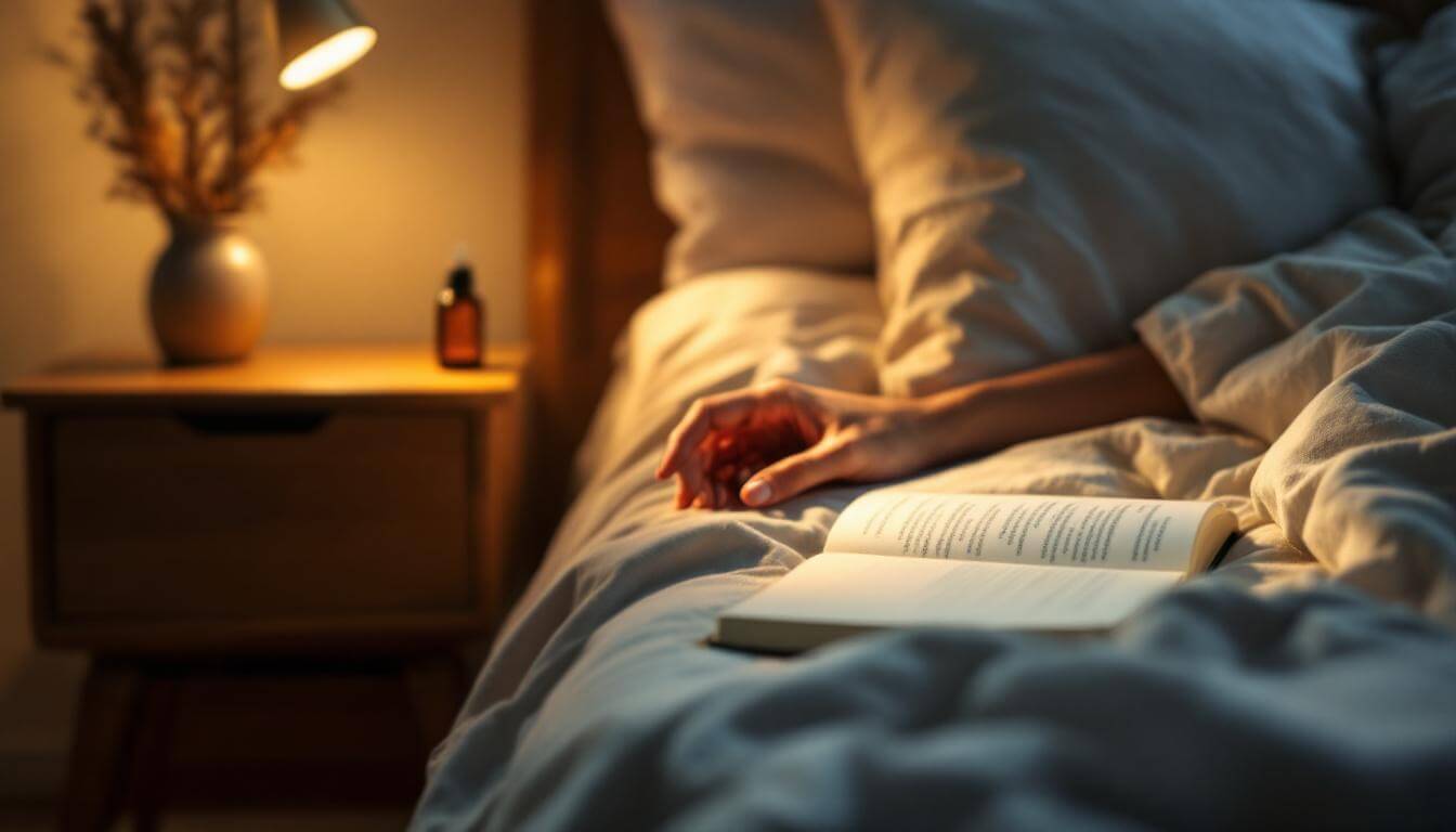 essential oils for sleep on a calm bedside table at night