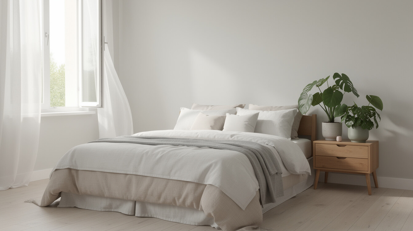 calm ventilated bedroom with an open window and soft daylight