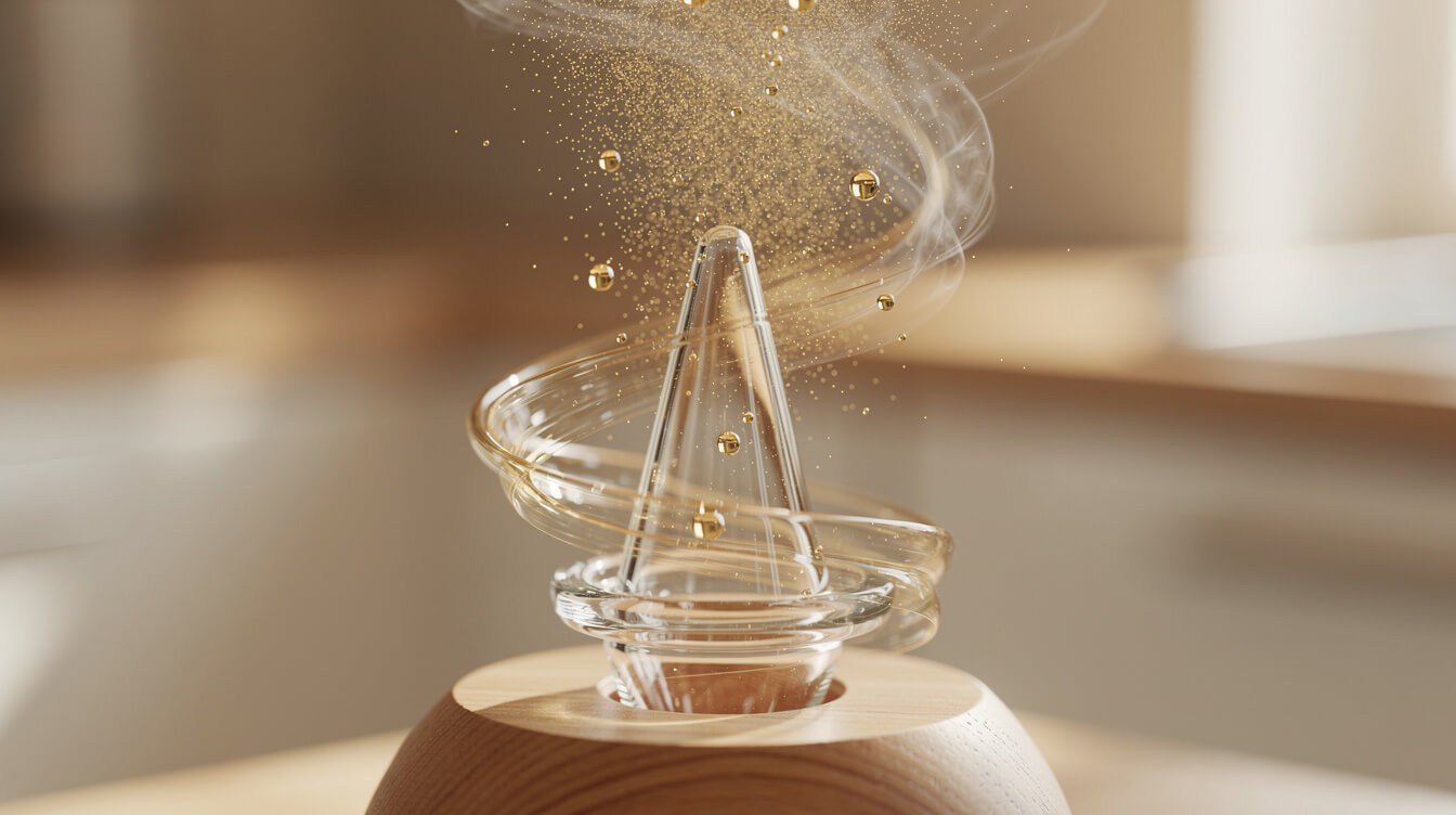 waterless diffuser glass nozzle close up showing Bernoulli's Principle atomization