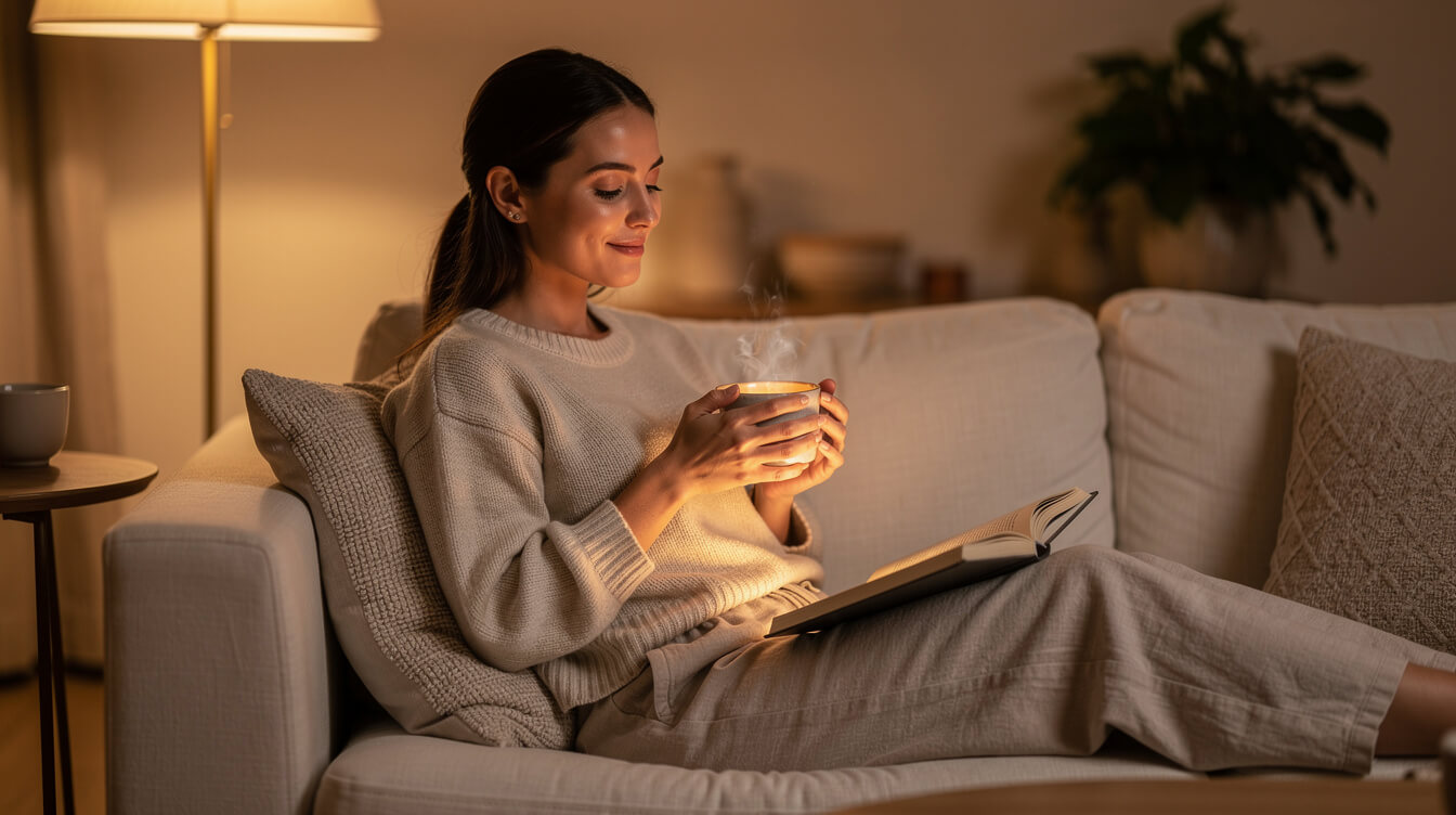 a calm evening relaxation ritual that supports stress-related hair shedding