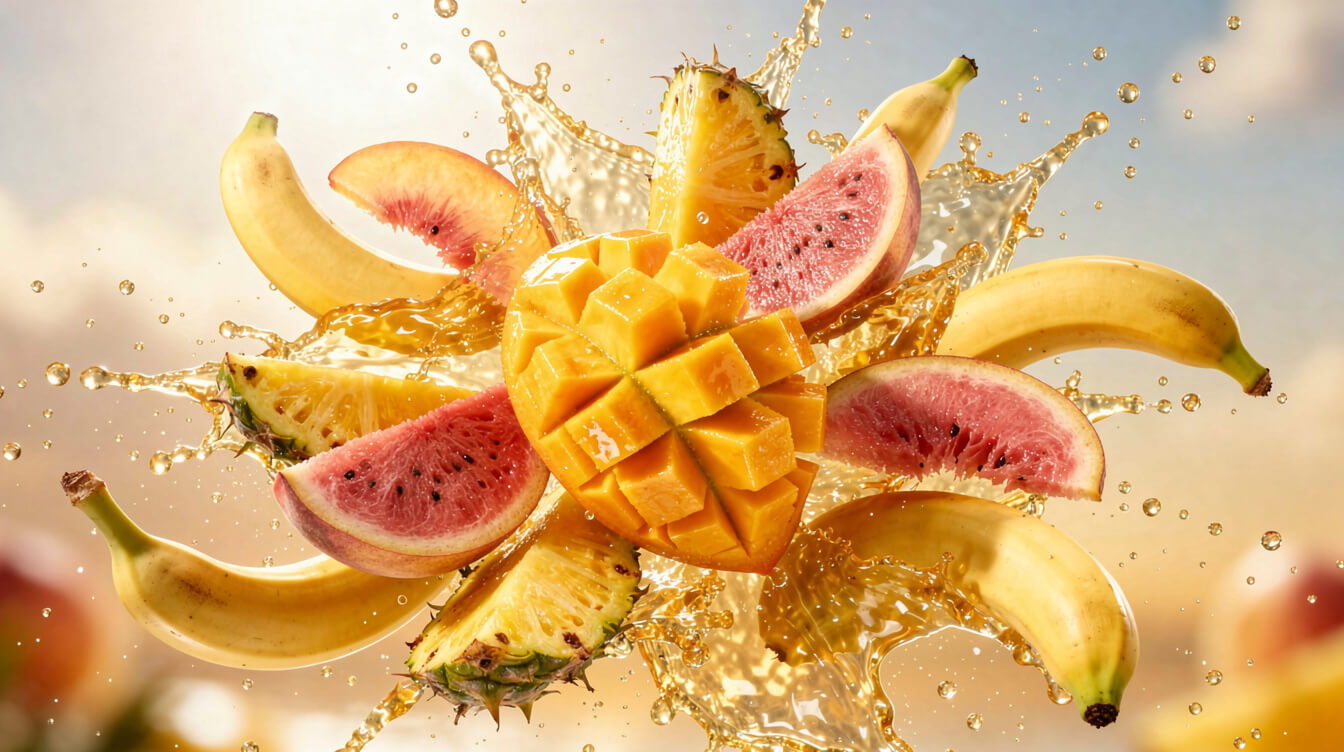 a vibrant splash of tropical fruit