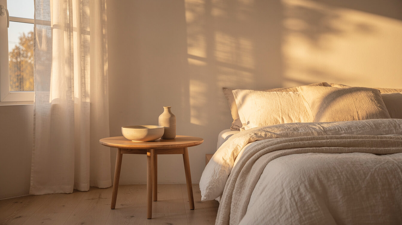 serene sunlit bedroom set up for an essential oil routine