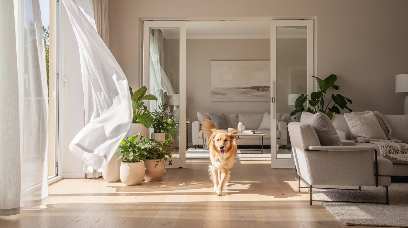 well-ventilated home where a dog can move away from diffused essential oils