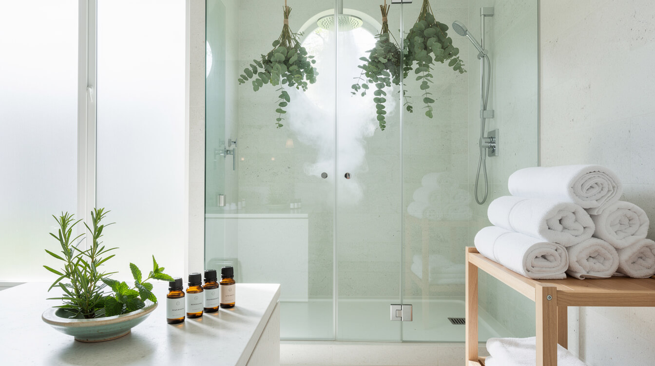 eucalyptus and peppermint freshening a bright spa-like bathroom