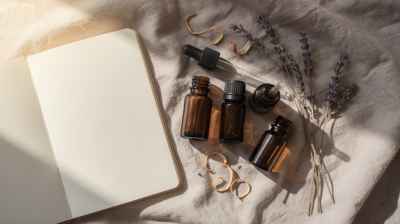 different essential oil bottles showing how volatility changes how many drops to use