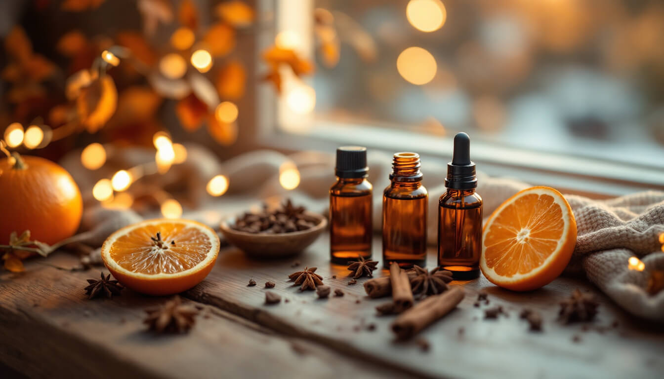 Vanilla essential oil blend ingredients with cinnamon, orange, and star anise