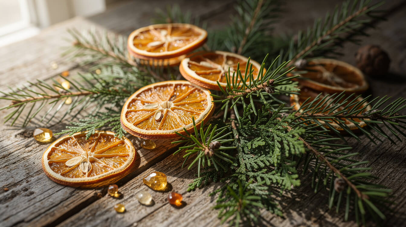 pine, cedarwood and resin essential oils for christmas diffusing