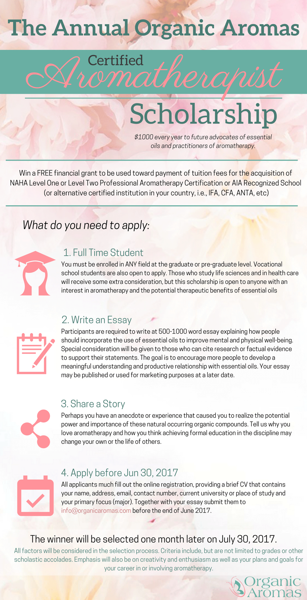 Organic Aromas Scholarship Info-graphic